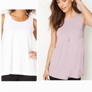 J Jill Wearever Collection Tank Top Womens  Medium White/Pink 2pc Wide Strap